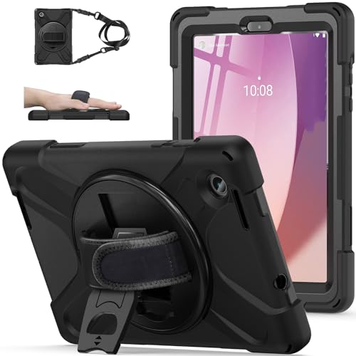 ZenRich Rugged Case for Lenovo Tab M8 (4th Gen) (TB-300FU) 2024 2023 Released with Kickstand Hand Strap Pencil Holder & Shoulder Belt, Shockproof Protective Case for Lenovo M8 Gen 4 Tablet, Black by zenrich - Used condition - CA$7.09