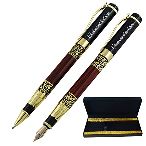 Qntyct Custom Pens - Fountain Pens And Ballpoint Pen Combo Set, Engraved With Your Name Or Corporate Message, Graduation Souvenirs, Anniversary And Other Commemorative Gifts (Palace Wood Grain) #TOP4