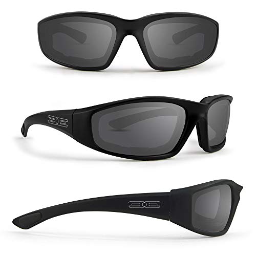 Epoch Eyewear Foam Padded Motorcycle Sunglasses 3 Pair Black Frames w/Clear Smoke and Blue Mirror Lens2