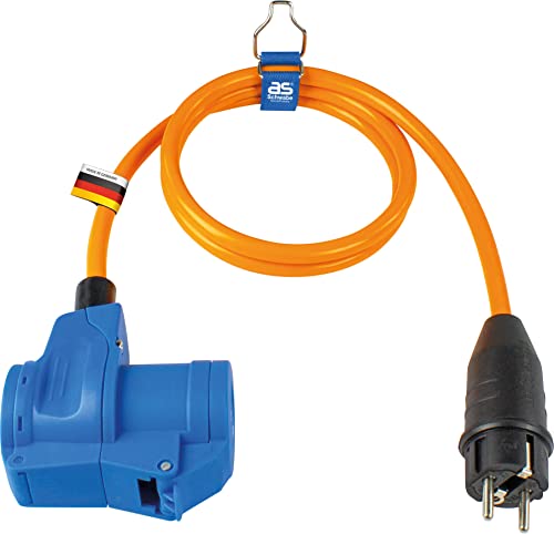 as - Schwabe Camping CEE-Adapterleitung 1,5m orange - mit Schutzkontaktstecker - CEE-Winkelkupplung mit Schutzkontaktsteckdose + Klappdeckel - 230V, 16A - für Camping und Outdoor-Einsatz - IP44, 62436