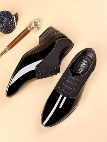Image of Men's Vintage High Gloss Dress Shoes Patent Leather Oxford Business Suit Tuxedo Formal Shoes Prom Weddings