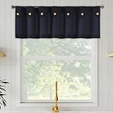 Archaeo Cotton Blend Button Tab Top Cafe Curtains, Valance, 54' x 14, Navy Blue