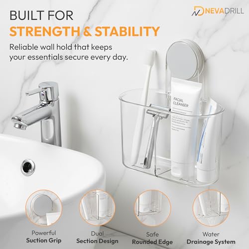 Image of Toothbrush Holder Wall Mounted, 2 Compartment Self Adhesive No Drill Bathroom Organizer for Toothbrush, Toothpaste & Razor, Waterproof Storage Holder (Pack of 1) [ND-43821]