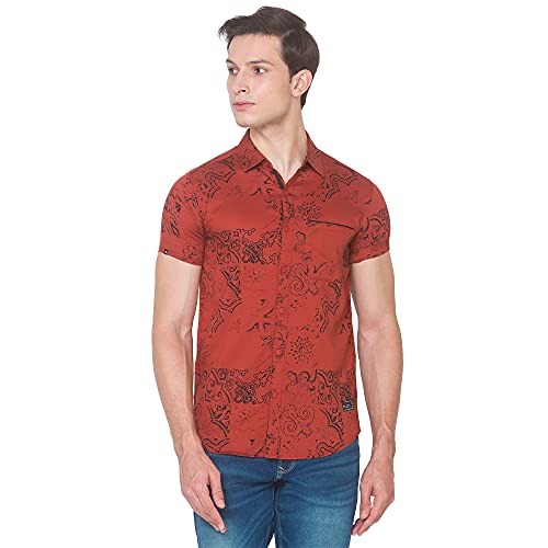 Image of Spykar Men's Slim Shirt (8907966639959 Rust RED 4XL)
