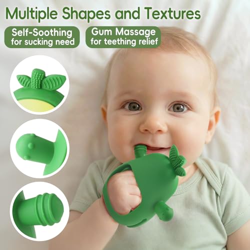 Image of Baby Teether & Rattle Toys Avocado Teething Mitten for Sucking Needs -Anti Dropping Wrist Hand, Silicone Teethers Baby Chew Toys for Babies Over 3 Months, BPA Free