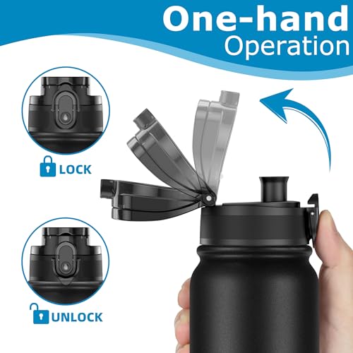 OLDLEY 600ml/20oz Stainless Steel Water Bottle Double Walled Vacuum Flask Keeps Drink Hot and Cold Leakproof BPA Free 600ML Metal Insulated Water Bottle for Sport School Work Outdoor Hiking (Black) - Image 3