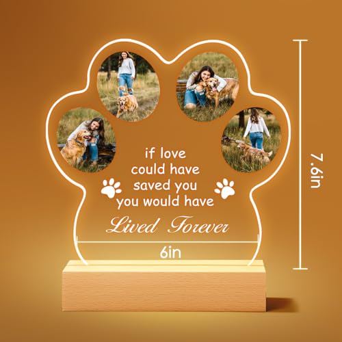 NIBESSER Personalisiert Gedenktafel für Haustiere Erinnerung LED Acrylglas mit Foto Hundandenken Geschenke Foto Nachtlampe Haustier Bilderrahmen für Katze und andere Haustiere Tiere