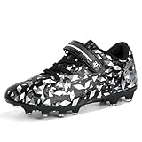 ZVC Kids Soccer Cleats Boys Girls Soccer Shoes Outdoor Firm Ground Youth Football Cleats for Little Kid/Big Kid Black