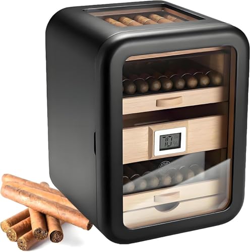 ByBoDi Cave à cigares pouvant contenir Environ 110 cigares, avec fenêtre Haute Transparence et hygromètre et thermomètre électroniques précis, pour pères, Maris, Messieurs et Amateurs de cigares C