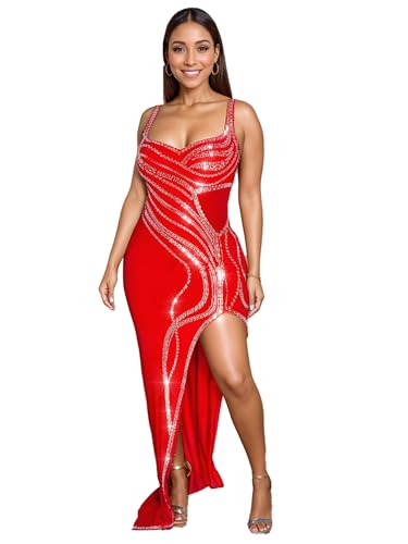 Image of Nagfar Women Rhinestone Sequin Birthday Party Sexy New Year Formal Dress