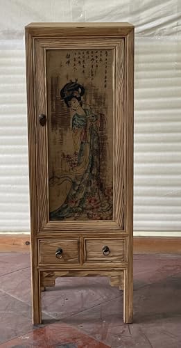Kunibert Armoire chinoise antique Tibet Asiatique 1 porte Largeur 45 x Hauteur 131 cm Naturel