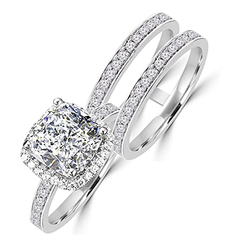 Anillo cojín de 2 quilates de alta joyería Diamonbella bañado en platino 2