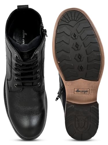 Image of Allen Cooper Genuine Premium Leather Luxury Memory Foam High-Top Ankle Boots Shoes For Men(962|Black|Size-6,7,8,9,10)