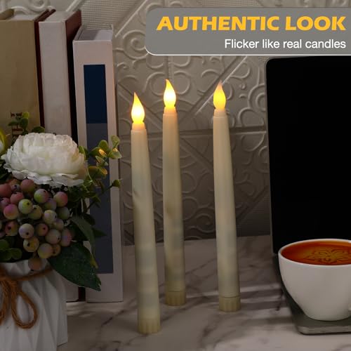 Image of Tuanse 24 Pack 24 Pack Flameless Flicker Taper Candles Bulk with Remote and Timer, Battery Operated LED Warm White Taper Candles Light for Home Wedding Decoration Gifts (Beige,8 Inch)