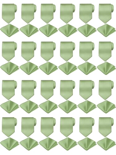 Image of Zhanmai 48 Pcs Men Solid Color Ties and Pocket Square Set Satin Necktie Business Handkerchief for Wedding Party