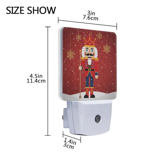 Image of Nutcracker Christmas Night Lights 2 Pack Plug-in Wall Led Nightlight Auto Dusk-to-Dawn Sensor Lamps for Bedroom Kitchen Bathroom Hallway Stairs