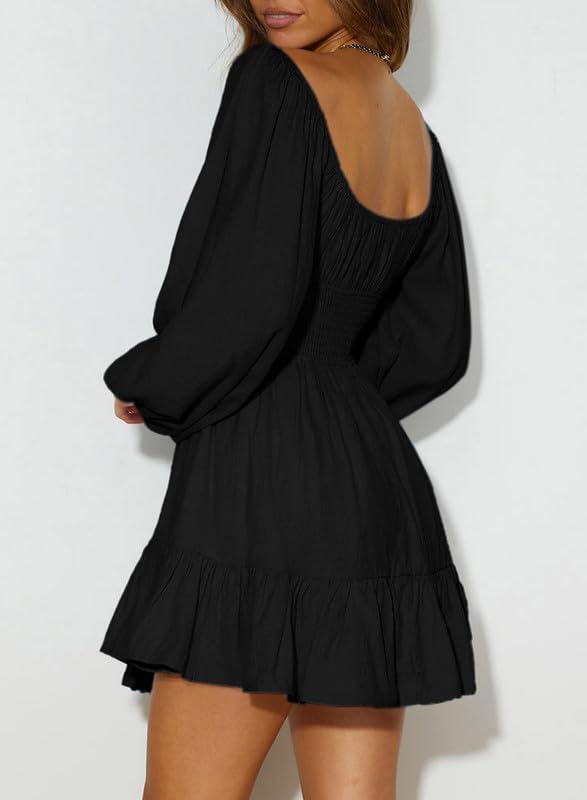 Dokotoo Womens Dresses Fashion 2026 Long Puff Sleeve Elastic Waist A-Line Casual Mini Beach Dress - Image 5