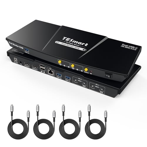 TESmart USB-C KVM Switch 2 Monitors 2 Laptops 4K@60Hz, USB