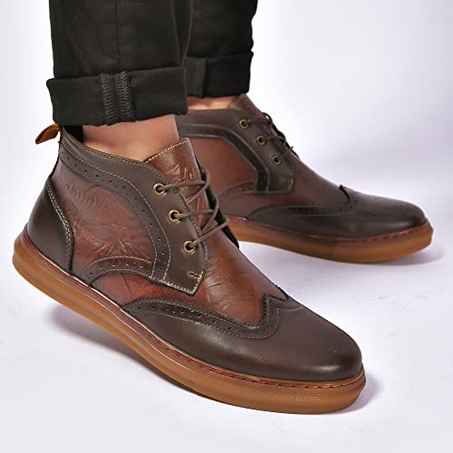 Image of Arkbird Men's Casual Leather Chukka Boots, Mid-Top Sneaker Boots for Men, Khaki, Size 11.5