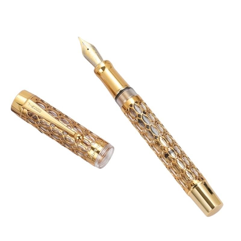 100 Centennial Stylo plume en résine creuse avec clip doré pour bureau, papeterie, fournitures scolaires (rouge, F)