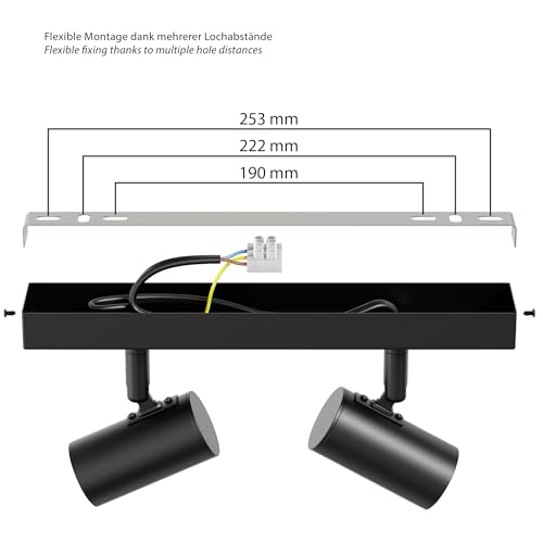 ledscom.de Deckenleuchte FARE, 2-flammig, schwarz matt, 2x E27 max. 60W