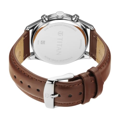Image of Titan Multifunction Classique Silver White Round Dial Dark Brown Colour Stainless Steel Strap Mens Watch - 10026SL02