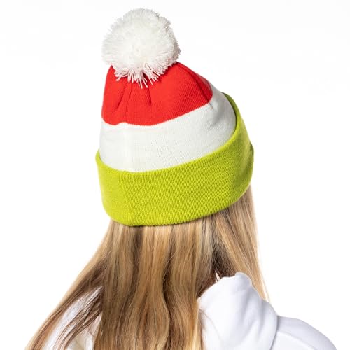 Dr. Seuss Grinch Gorro de malha adulto multicolorido com estampa de pompom bordado, Multicolorido.,