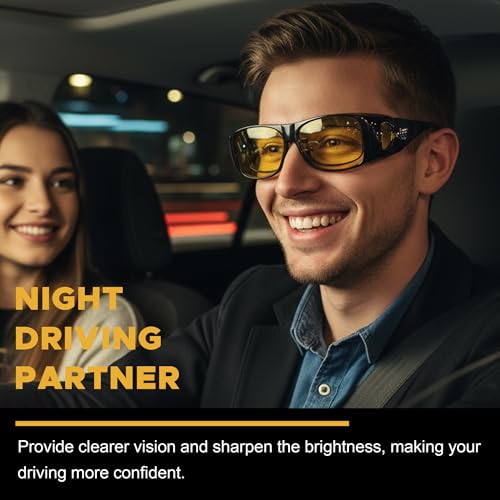 LVIOE Polarized Fit Over Night Vision Glasses for Women Men Over Glasses Wrap Around for Night Driving Glare Eyeglasses N81432