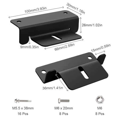 8 schwarze Solarpanel-Z-Halterungen, Solarpanel-Montagehalterungen mit Muttern und Schrauben, Z-Halterungen für Solarpanels zur Boot und Dachmontage