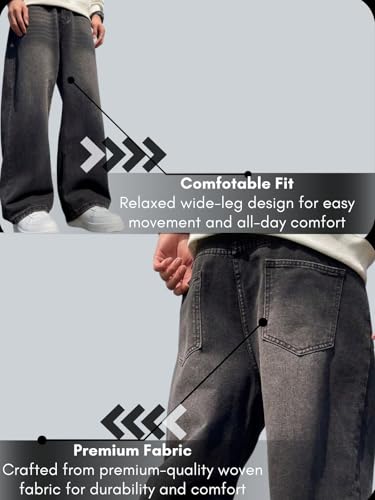 Image of GRECIILOOKS Men Jeans || Baggy Fit Jean's for Man || Loose Fit High Rise Denim || Stretchable Casual Wear Jean,s || Dance Rap Rapping Style Pant for Men || Denim Cotton Jeans