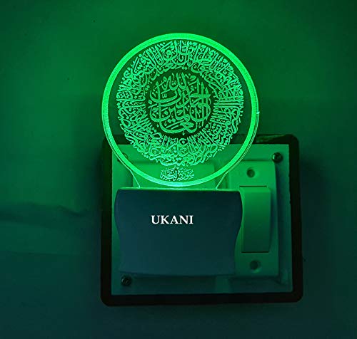 UKANI 3D Illusion Surah E FATIHA Islamic Design Night Lamp with 7 Colour Changing Light (Multicolor, Size 3 Inch)