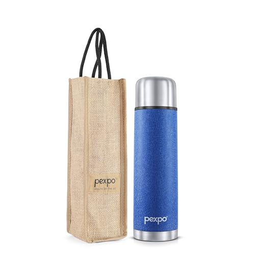 Go24 pexpo Stainless Steel Water Bottle Flamingo Blue 1000ml | Triple Wall, Leakproof lid, BPA Free, ideal for gym, hiking, travel, Hot &amp; Cold, fo