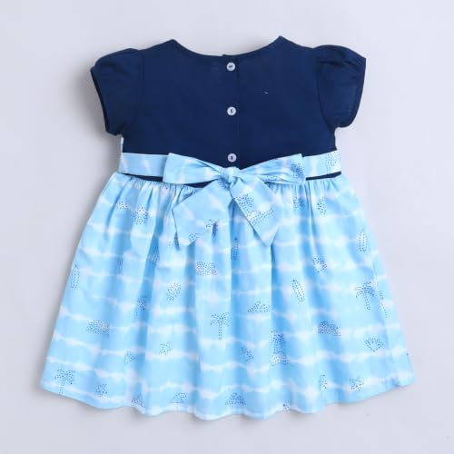 Image of Mama&Bebe Summer Dress for Girls with Cotton Soft Lining | Printed Fit & Flare Kids Outfit with Cute Bow Detail | Comfortable Breathable Party & Outing Dress for Toddlers and Little Girls