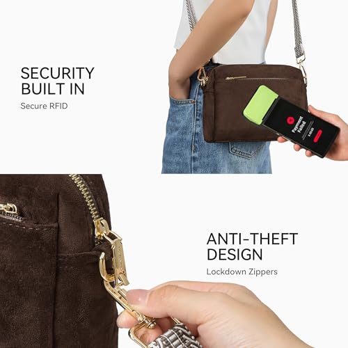 Image of BOSTANTEN Small Crossbody Purse for Women Triple Zip Cell Phone Leather Handbag with Colored Shoulder Strap