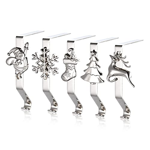 Christmas Stocking Holders For Mantle Set Of 5, Weighted Stocking Hangers For Mantel Fireplace, Stocking Hooks For Xmas Decoration (Silver) #TOP1