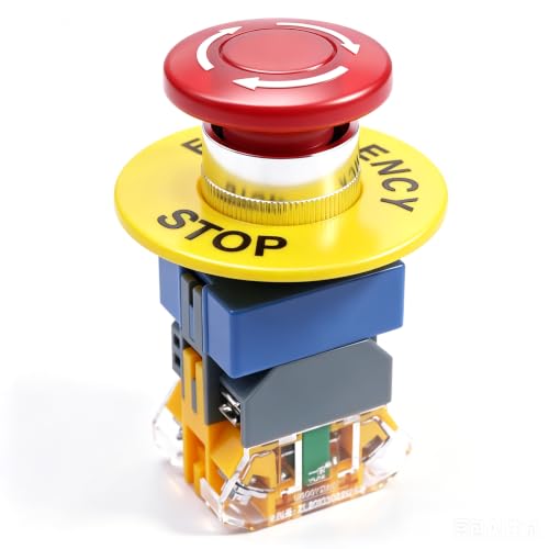 mxuteuk 22mm 110/120V LED Light Red Mushroom Emergency Stop Push Button Switch Illuminated Shut Off Estop Button 1 NC 1 NO 440V 10A, LAY37-11ZSD