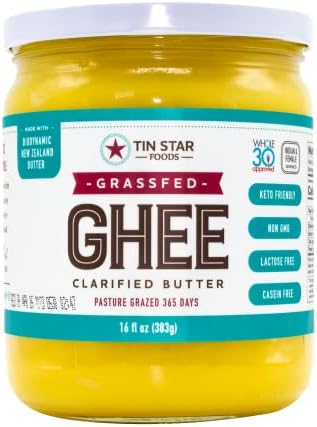 Tin Star Foods - 16 oz Certified Grassfed Traditional Desi Ghee GLASS JAR. Made in kettles and hand filtered in Dallas Texas. Indian owned brand