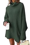 LILLUSORY Womens Turtleneck Oversized Long Sweater Dress 2024 Plus Size Tunic Pullover Knit Fall Dresses ArmyGreen M