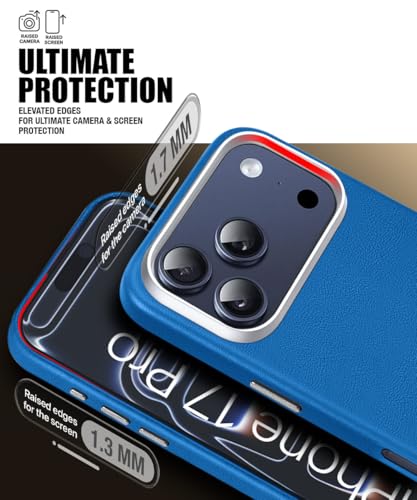 Image of WOW IMAGINE Back Cover for iPhone 17 Pro | Shockproof Tough Leather Texture Hard Mobile Case | Ultra Slim Non-Slip Grip | Inner Velvet Fabric | Metal Camera Ring - Blue