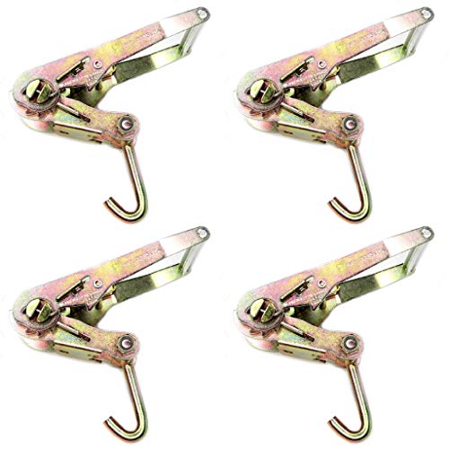 (Pack of 4) 2-inch Ratchet with Finger J Hook Tie Down - Long Handle Ratchet