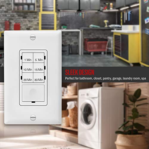 Enerlites Countdown Timer Switch For Bathroom Fans And Household Lights, 1-5-10-15-20-30 Min Settings With Manual Override, Always On Blue Led, Neutral Wire Required, Ul Listed, Het06A-R-W, White #TOP5