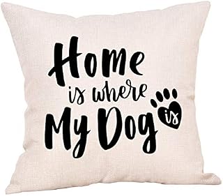Ogiselestyle Home is Where My Dog is Motivational Sign Cotton Linen Home Decorative