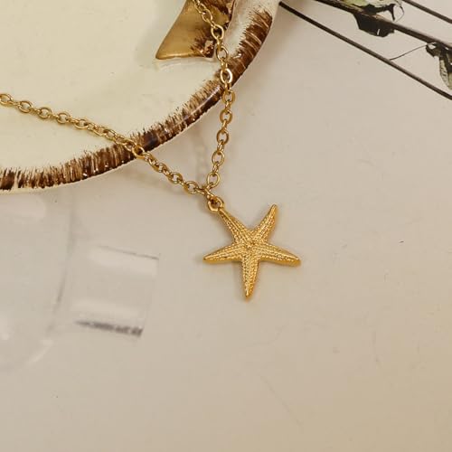 Beach Charm Necklace Heart Crystal, Starfish, Teardrop Crystal Pendant, 14K Gold Plated Chain, Palm Tree Necklace, Ocean Theme Jewelry