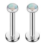 Ruifan White Opal Internally Threaded Stainless Steel Labret Monroe Lip Ring Tragus Helix Earring...