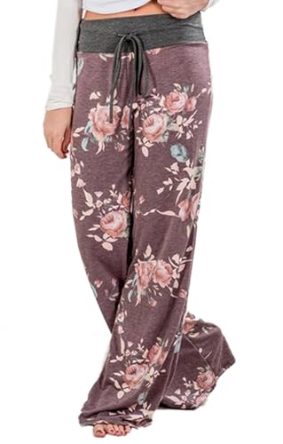 Image of Women Pajama Pants Comfy Lounge Wide Leg Casual Stretch Palazzo Drawstring Pj Bottoms Pants S-3XL