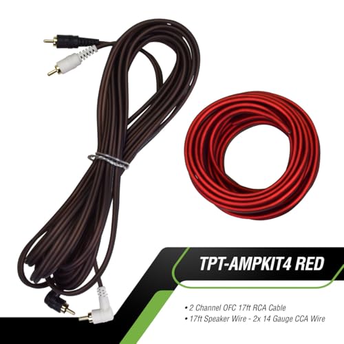 Image of Timpano Amplifier Wiring Kit - 4 Gauge Amp Kit 2000 Watts Car Amplifier Installation CCA Cables Kit - 150 Amp Fuse Single Amp TPT-AMPKIT4 RED
