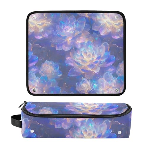 Bolsa de viaje resistente al calor para herramientas de cabello con diseño de flores grandes moradas, ideal para planchas y rizadores miniatura 3
