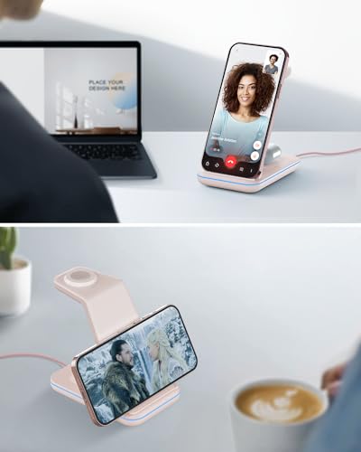 Image of Charging Station for Apple Wireless Charger: 3 in 1 Phone Charger Stand for iPhone 17 16 15 14 13 12 11 SE X Pro Max Plus - Apple Watch Ultra 11 10 9 8 SE 7 6 5 4 3 - Air-Pods 2 3 Pro