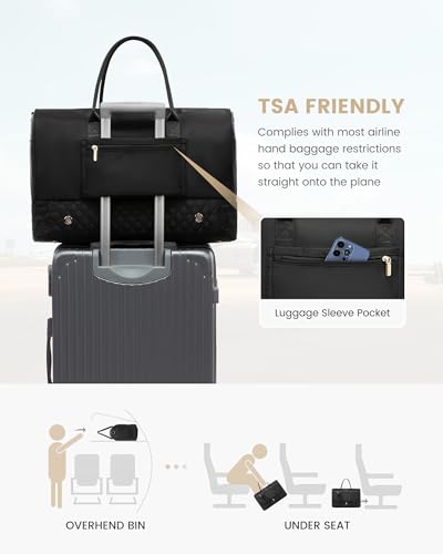 Foto de LOVEVOOK Bolsa de fin de semana para mujer, bolsa de lona de viaje, bolsa de mano para la noche, bolsa de lona para gimnasio y yoga, Negro -, Viajes (imagen 6)