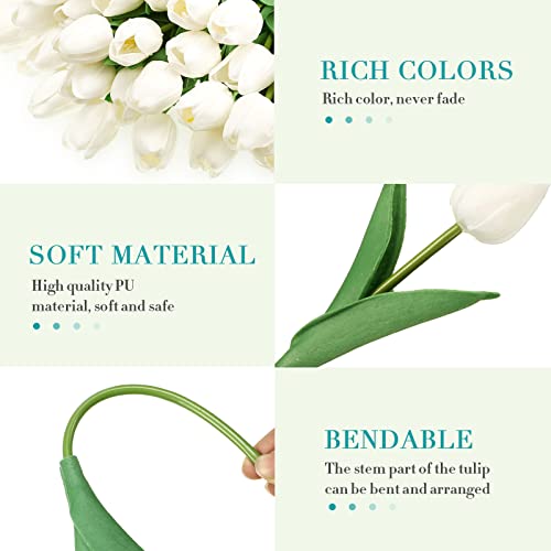 Yunlly 200 Pack White Artificial Tulips Pu Faux Tulip Real Touch Tulips With Stem, Bouquet Centerpieces Flower For Diy Wedding Arrangement Bouquets Party, Mother's Day, Thanksgiving Day Supply #TOP3